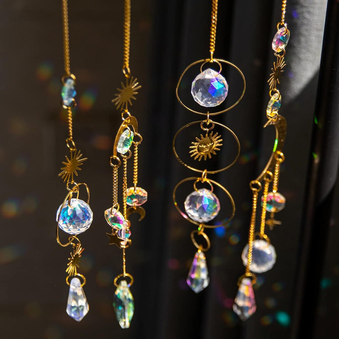 7 Stück Sonnenfänger Kristall Hanging Windspiel Regenbogen Sonnen Mond Anhänger Kristalle Ornament K