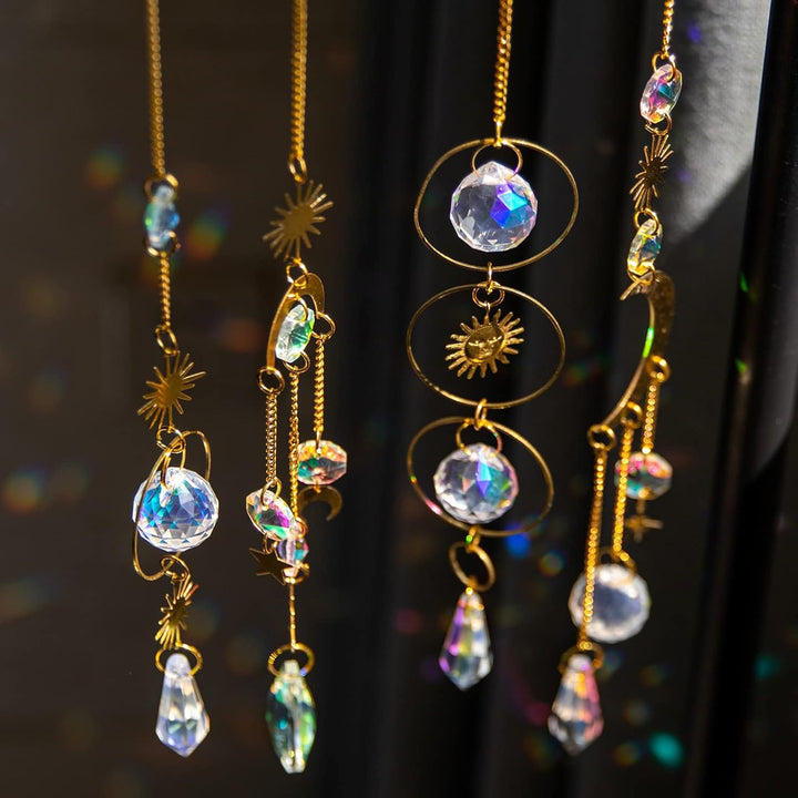 7 Stück Sonnenfänger Kristall Hanging Windspiel Regenbogen Sonnen Mond Anhänger Kristalle Ornament K