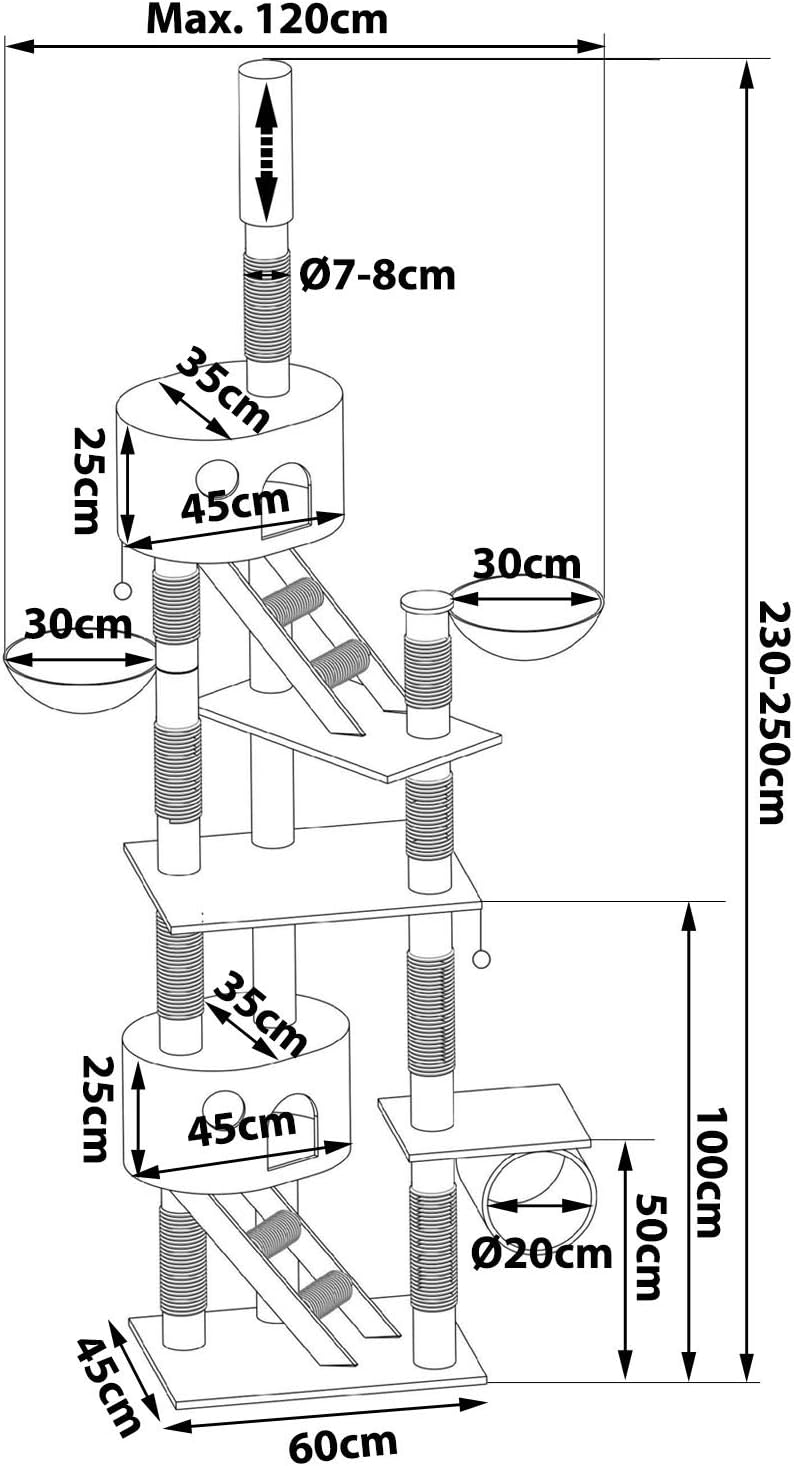 lionto by dibea Kratzbaum XXL Kletterbaum Katzenkratzbaum Katzenbaum höhenverstellbar Farbe