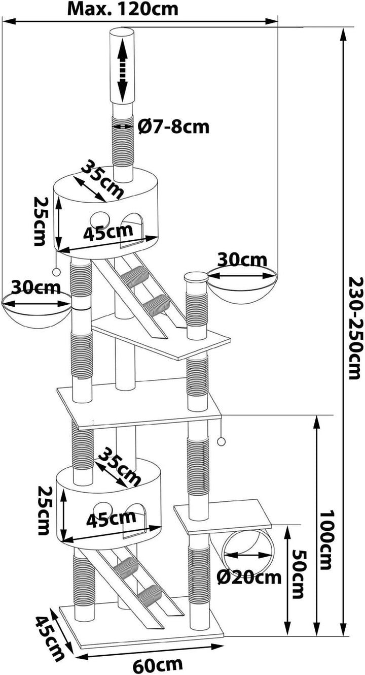 lionto by dibea Kratzbaum XXL Kletterbaum Katzenkratzbaum Katzenbaum höhenverstellbar Farbe