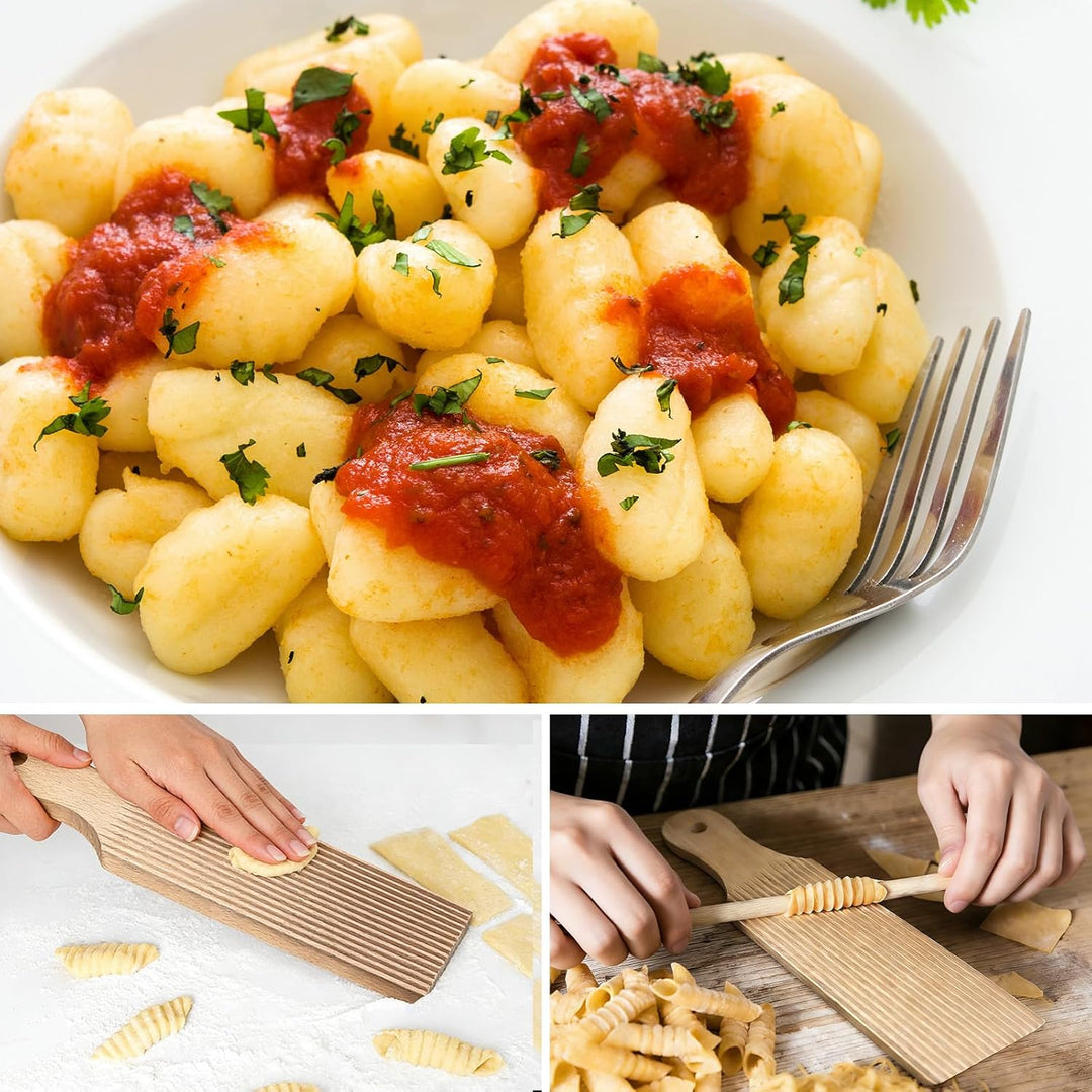 Pasta Herstellungs Set 9 Stück mit Pastatrockengestell, Nudelholz mit Gewinde, 2 Nudelhölzern, Gnocc