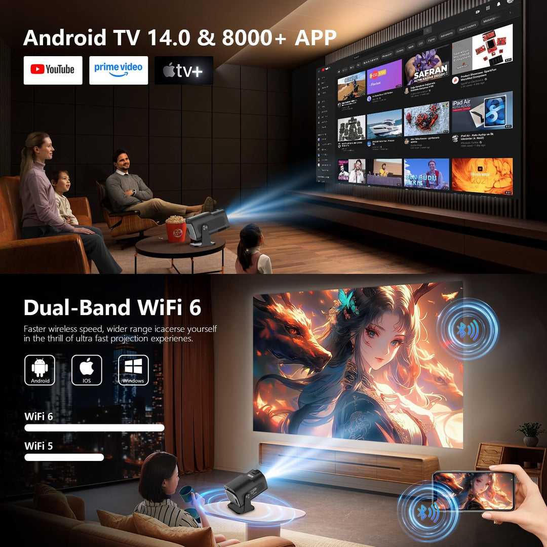 ZDSSY Mini Beamer 4k 1080P Unterstützt Klein Projektor Portable mit WiFi 6 BT 5.4,Tragbarer Video Sm