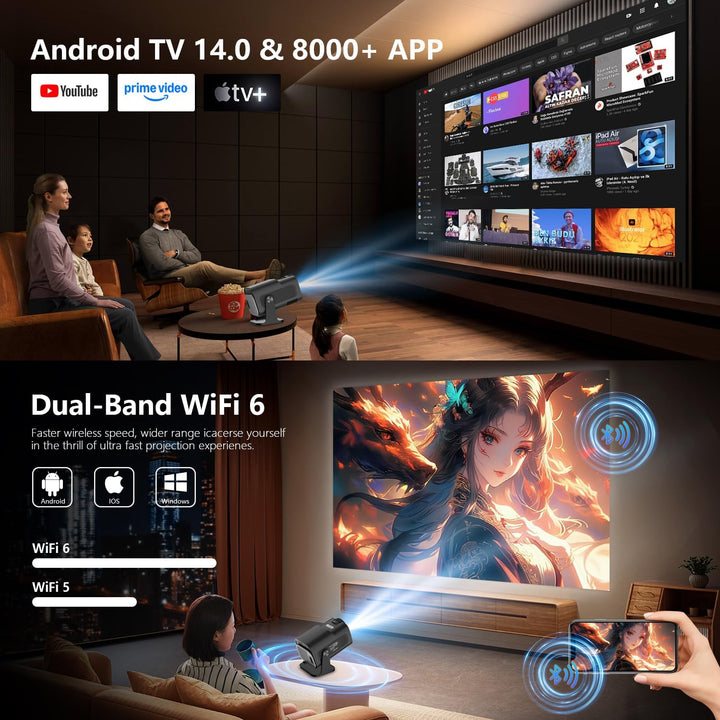 ZDSSY Mini Beamer 4k 1080P Unterstützt Klein Projektor Portable mit WiFi 6 BT 5.4,Tragbarer Video Sm