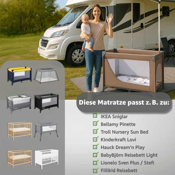 Klappmatratze Faltbare Reisebett Baby Matratze 60x120 cm - Faltmatratze für Kinder Gästematratze kla