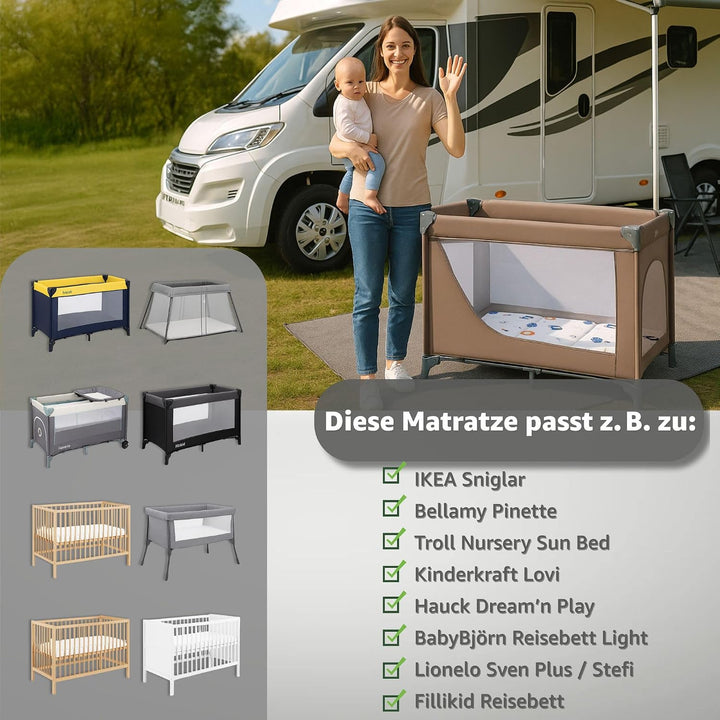 Klappmatratze Faltbare Reisebett Baby Matratze 60x120 cm - Faltmatratze für Kinder Gästematratze kla