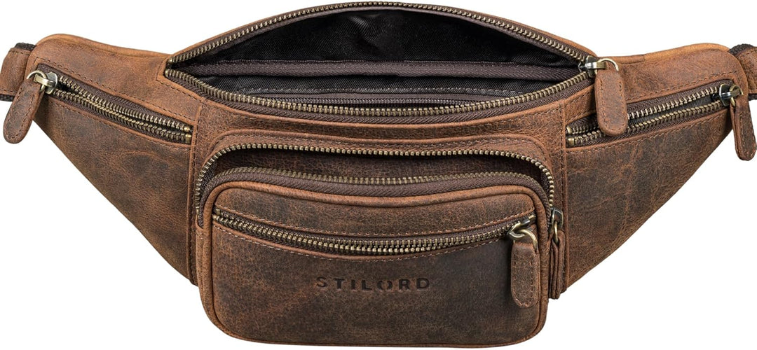 STILORD 'Caspar' Gürteltasche Leder Gross Vintage Bauchtasche für Herren Damen Kinder Hüfttasche Mod