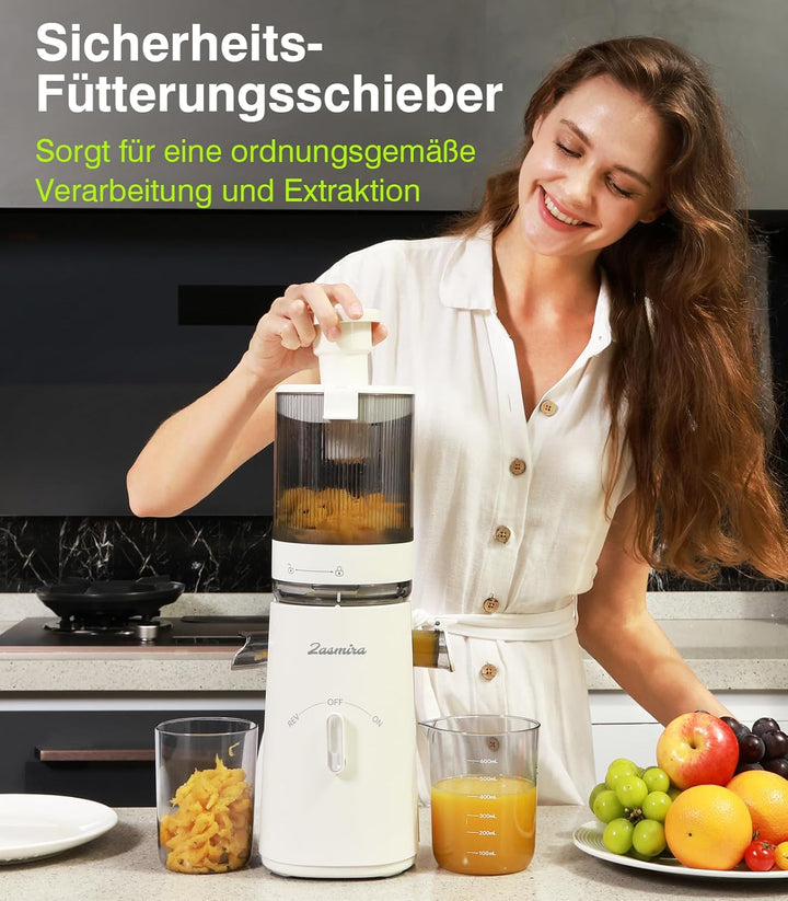 Slow Juicer, Zasmira Neueste Entsafter für Gemüse und Obst mit 120 MM Breitem Einfüllschacht, Hohe S
