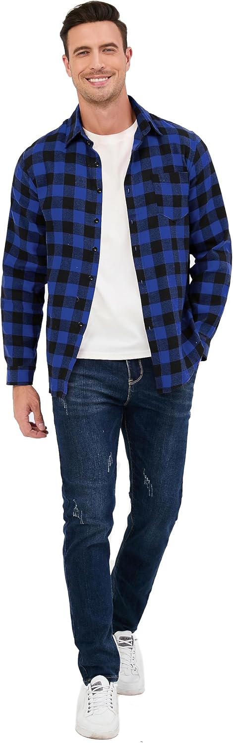 Yukiuiny Herren Holzfällerhemd 100% Baumwolle Langarm Kariertes Hemd Casual Button Down Flanell Frei
