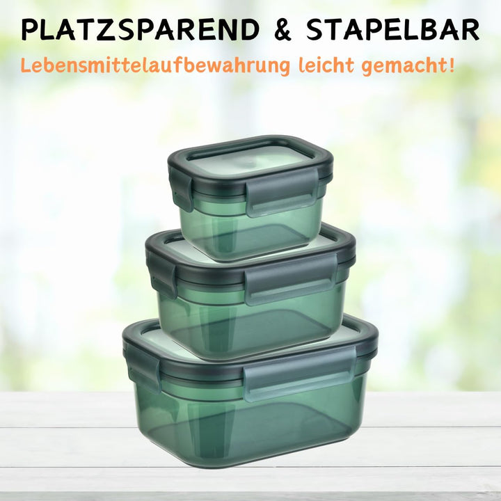 3er Set Aufbewahrungsdosen mit Deckel, luftdicht, auslaufsicher, stapelbar, Vorratsdose, BPA-frei, K