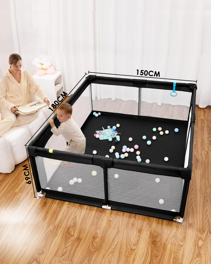 derimkcoa Laufstall Baby mit Spielmatte,Laufgitter Baby,Kinderzaun mit Atmungsaktivem Netz,Tragbarer