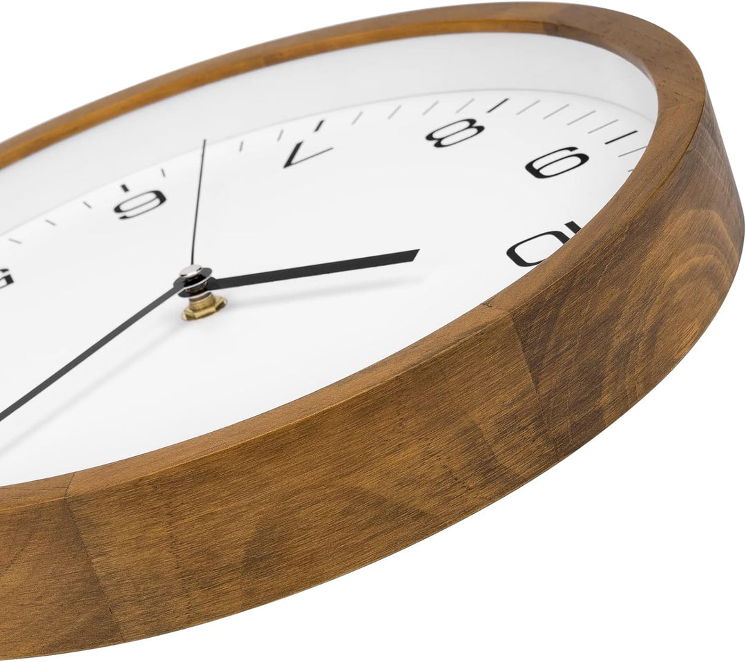 Foxtop Wanduhr Holz Ohne Tickgeräusche 30 cm Grosse Lautlos Wanduhr leicht zu lesen Rund Holzuhr für
