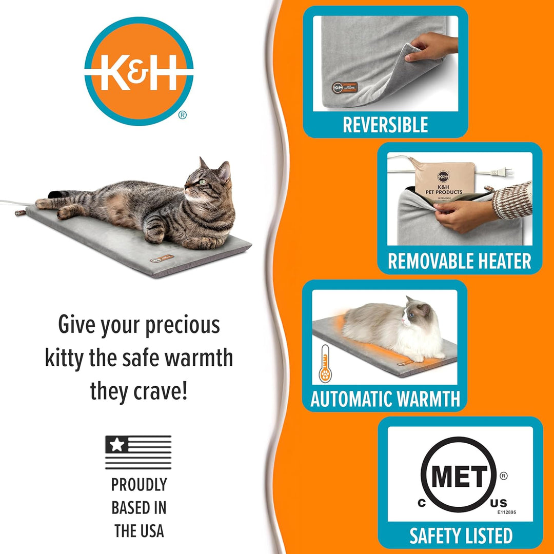 K&amp;H PET PRODUCTS Thermo-Kitty Heizmatte für Haustiere, 31,8 x 63,5 cm, Grau, grau