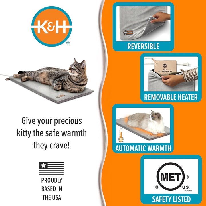 K&amp;H PET PRODUCTS Thermo-Kitty Heizmatte für Haustiere, 31,8 x 63,5 cm, Grau, grau