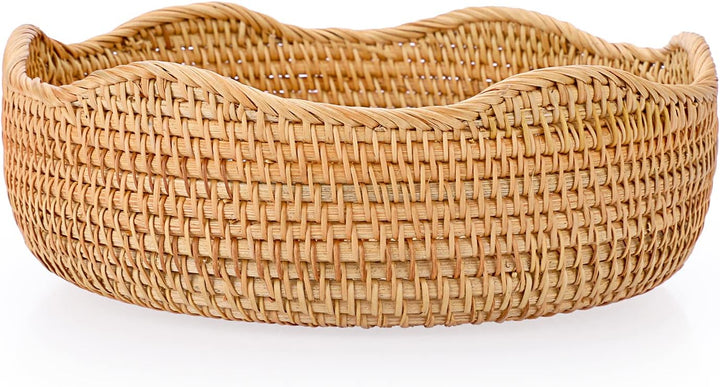 IGNPION Rattan-Aufbewahrungsschale aus gewebtem Obstkorb, rund, 26 cm, Brot-Servierkörbe, Snack-Eier