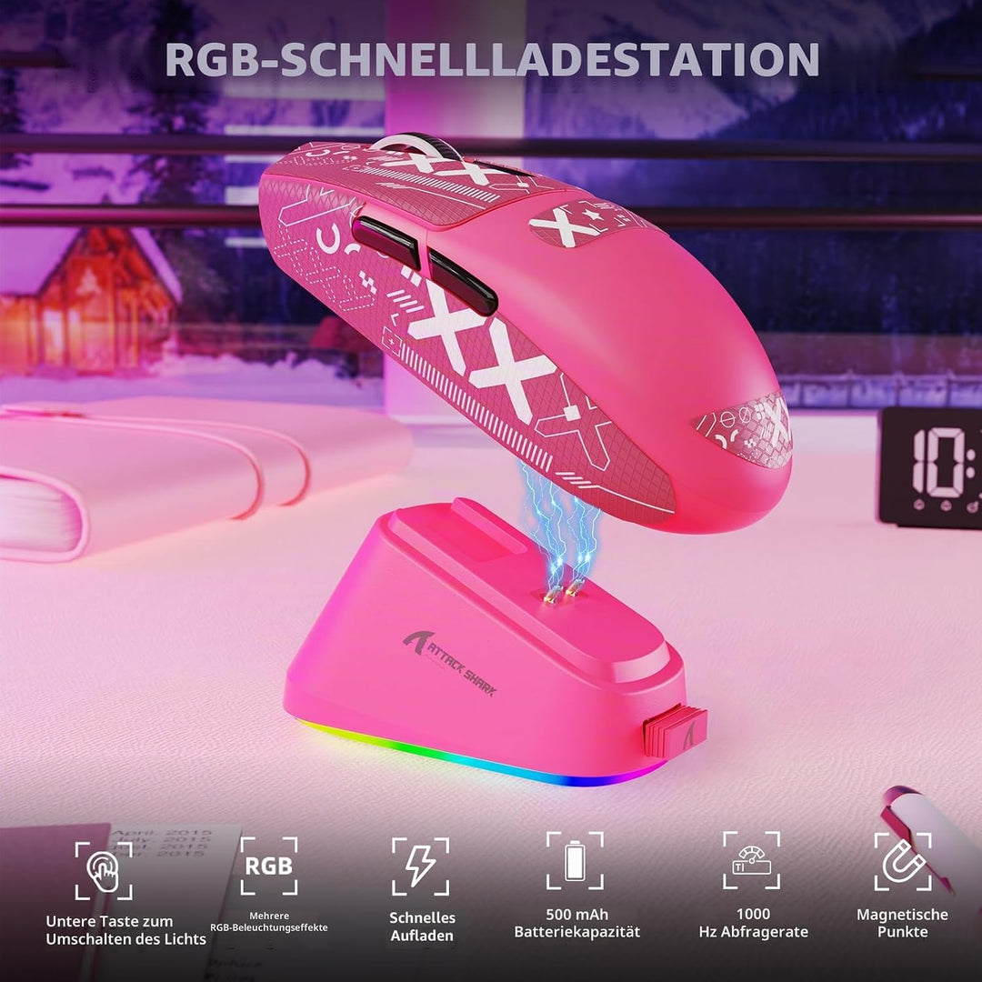 MAMBASNAKE x Attack Shark G3PRO Gaming-Maus mit Magnetischer Ladestation, BT/2.4G Wireless/Kabel, Pi