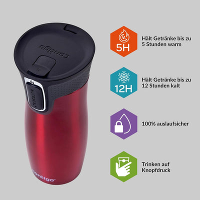 Contigo West Loop Autoseal Thermobecher, Edelstahl Isolierbecher, Kaffeebecher To Go, BPA frei, ausl