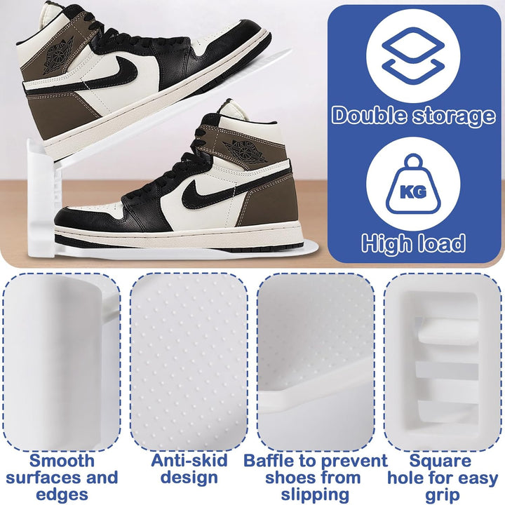 10 Stück Einstellbare Schuhregale, Schuhstapler/Schuhhalter Set, 3 höhenverstellbar, Platzsparend, r