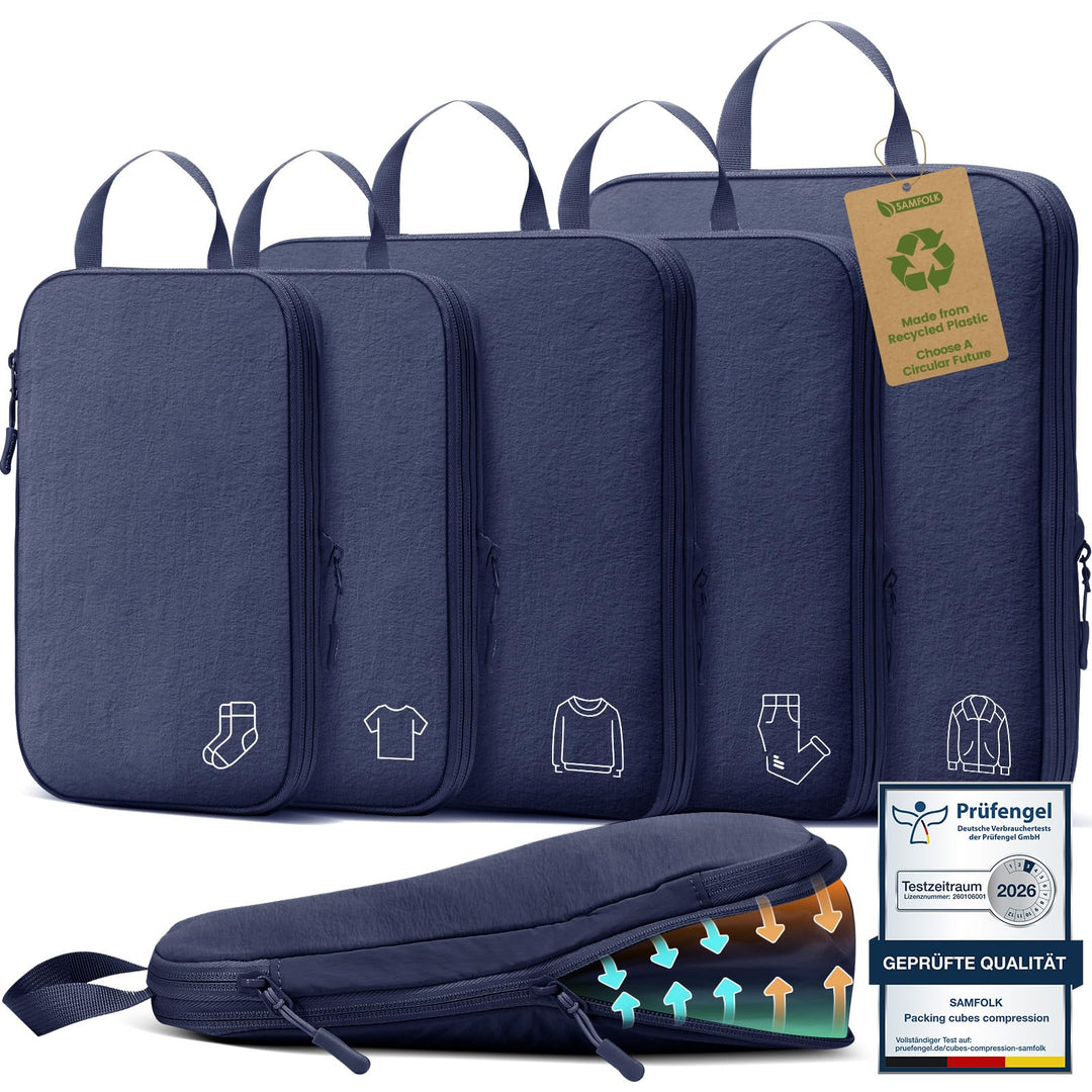 Packing Cubes Compression 5 Stück, Koffer Organizer Packwürfel Travel Essentials Reise Organizer Set