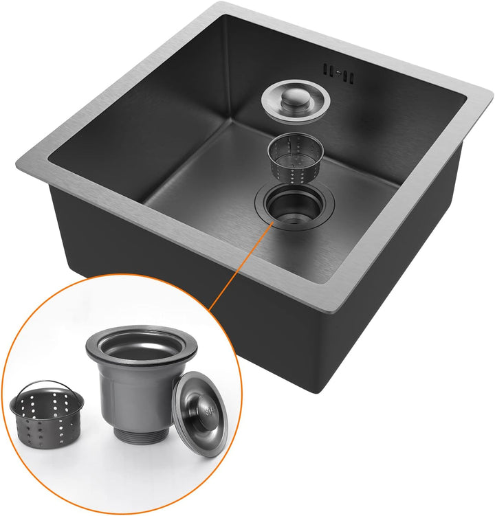 Ibergrif M84040B Küchenspüle 40 x 40 cm, Unterbauspüle mit Ablauffilter, Edelstahl Schwarz, Schwarz