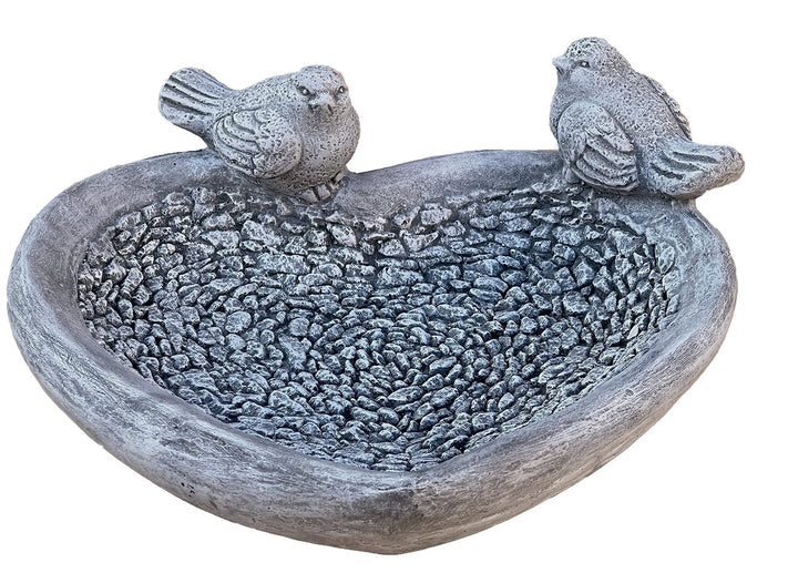 stoneandstyle Vogeltränke XL mit 2 Vögeln massiv Steinguss frostfest Winterfest 13 x 34 x 34 cm