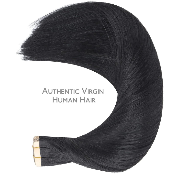 WENNALIFE Tape Extensions Echthaar, 20pcs 40g 30cm 12 Zoll Tief Schwarz Remy Invisible Tape Extensio