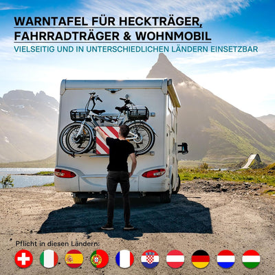 Wiltec 2in1 rot weisse Warntafel Spanien und Italien aus Aluminium mit Befestigungslöchern 500x500 m