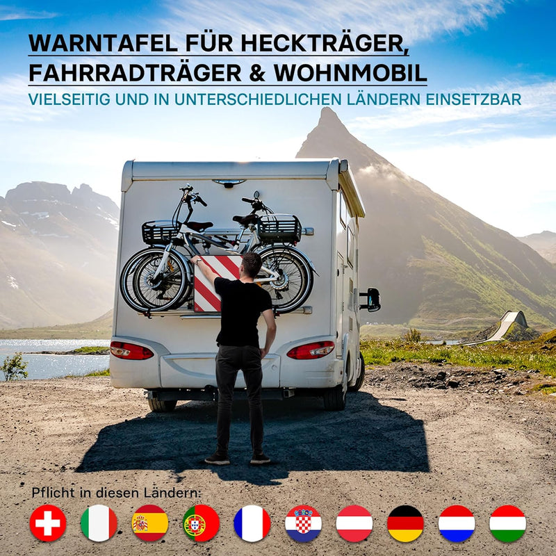 Wiltec 2in1 rot weisse Warntafel Spanien und Italien aus Aluminium mit Befestigungslöchern 500x500 m