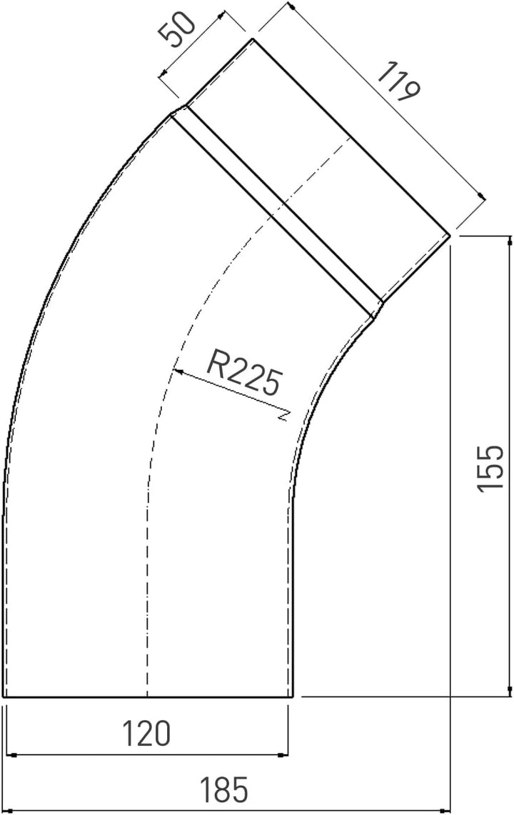 raik ESH027-120-w Rauchrohrbogen/Ofenrohrbogen Emaille 120mm - 45° Bogen glatt Weiss, Weiss