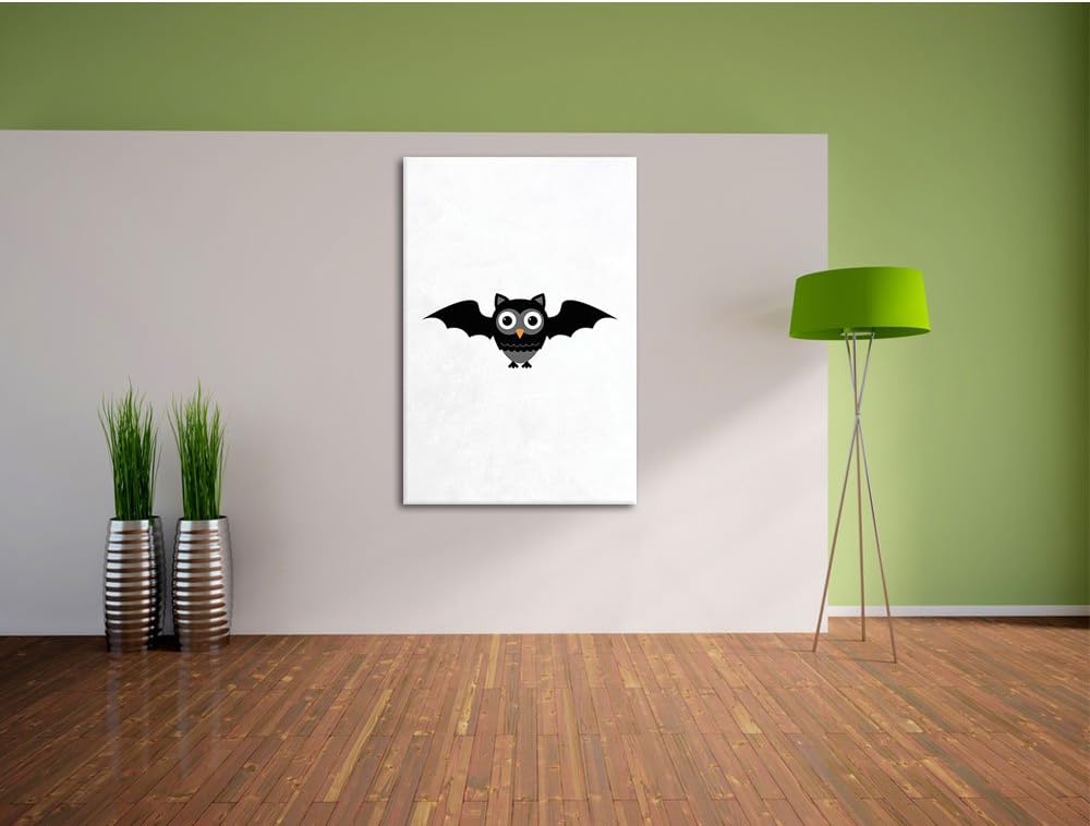 Pixxprint Lustige Fledermaus Eule weiss, Format: 70x100 auf hochkantiges Leinwandbild, XXL riesige B