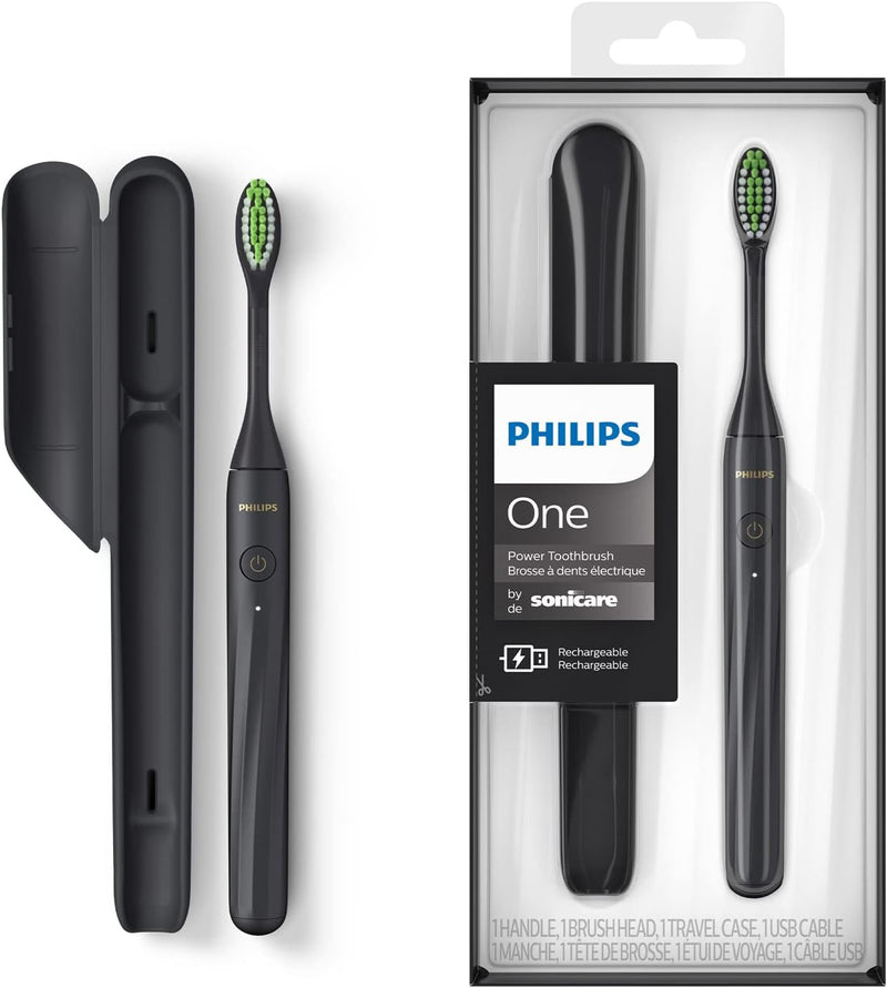 Philips One elektrische Zahnbürste mit USB-Ladung, Mattschwarz (Modell HY1200/26), HY1200/26