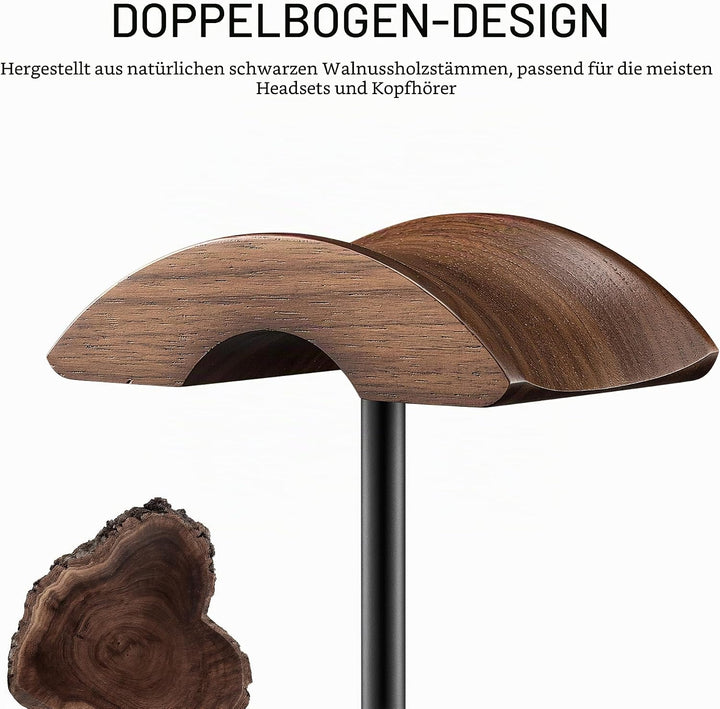 QinCoon Kopfhörer Ständer, Headset Halterung aus Walnuss Holz & Aluminium, Natur Walnuss Gaming Kopf