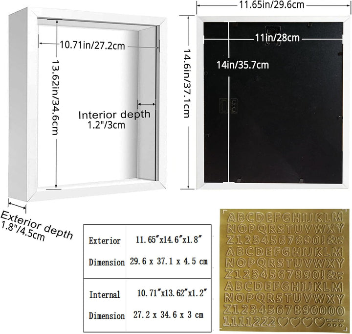sunmeg 3D Bilderrahmen zum Befüllen 28 x 36cm Bilderrahmen Tief 3D Objektrahmen Hölzern bis 3cm, 3D