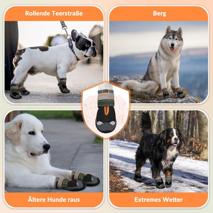 Eyein Hundeschuhe Pfotenschutz, 4 Stück Wasserabweisend Hundeschuhe mit Rutschfester Sohle und refle