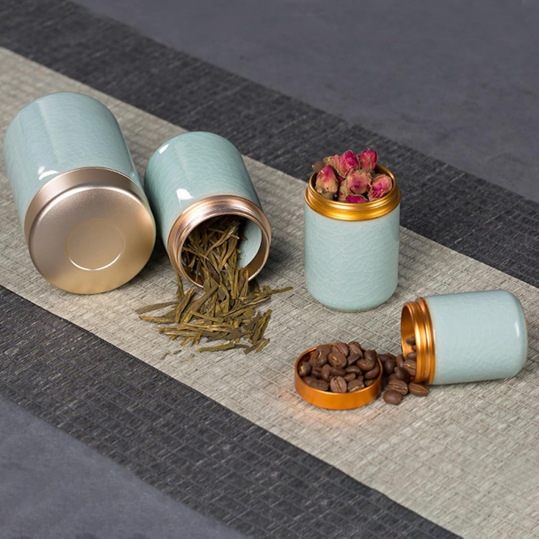 Pasdrucn 2 Stück Kleiner Keramischer Matcha-Behälter, Matcha Set, Keramik Teedose, Tragbarer Aufbewa