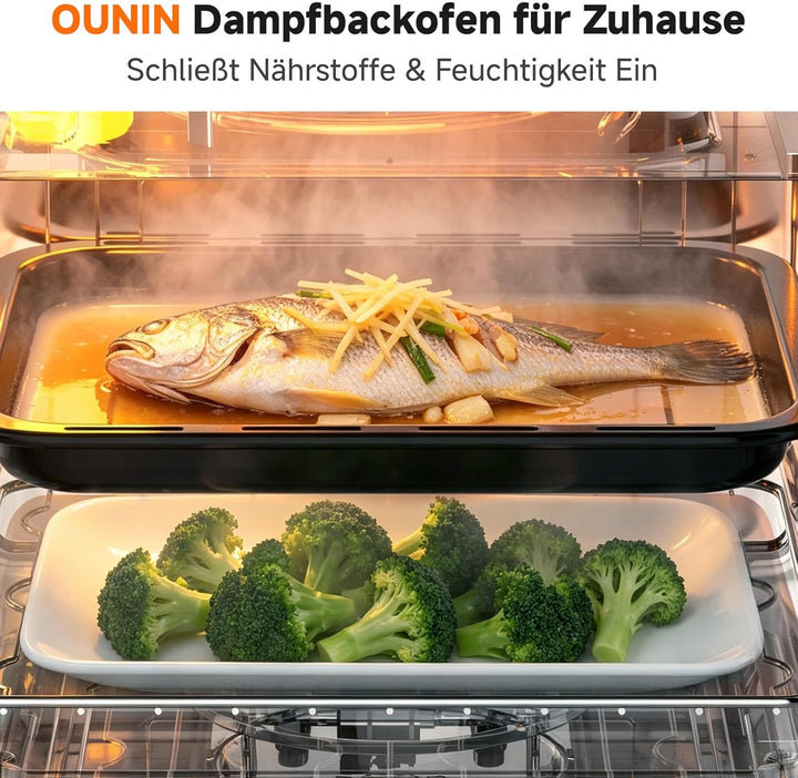 OUNIN 12L Vielseitig Airfryer Backofen, 8-in-1-Heissluftfritteuse, Zweizonen-Kochung, Minibackofen m