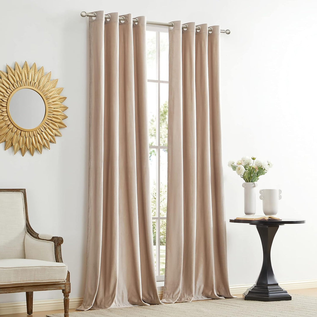 Dekorative Champagner Samt Fenster Vorhänge, 132 x 285 CM (Breite x Länge) Wohnzimmer Öse Tülle Blac
