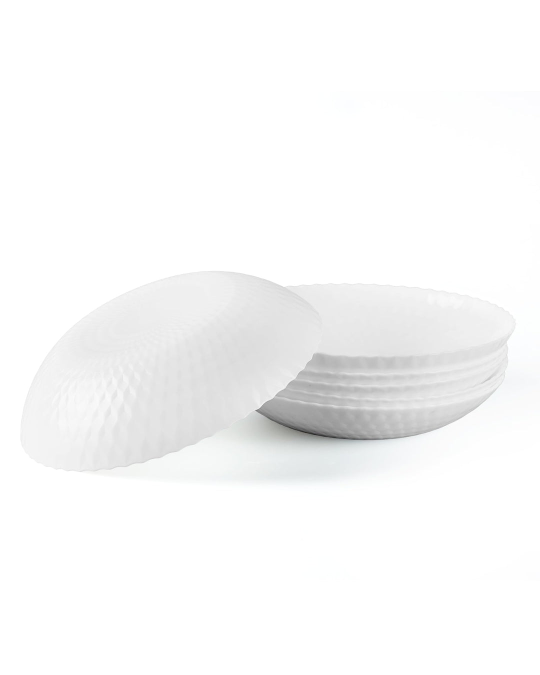 LaGlint 6er Set Opalglas-Pastaschalen, 887 ml, 21,5 cm, flache runde Schalen, weiss, mikrowellen- &amp;