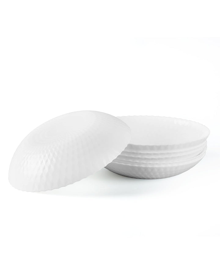LaGlint 6er Set Opalglas-Pastaschalen, 887 ml, 21,5 cm, flache runde Schalen, weiss, mikrowellen- &amp;