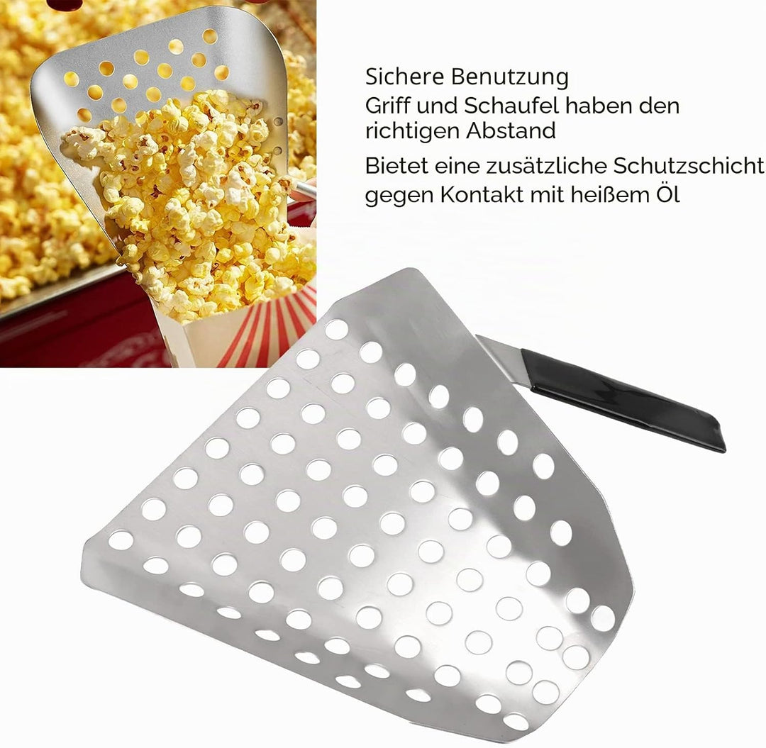 Edelstahl-Popcorn-Schaufel, Einhand-Pommes-Schaufel mit Löchern, Kernel-Siebgeschwindigkeitsschaufel
