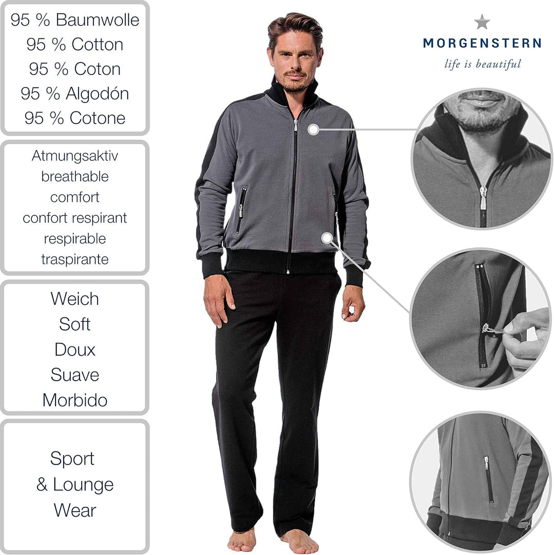 Morgenstern Hausanzug Herren Set Trainingsanzug Freizeitanzug Baumwolle 2-teilig langarm Jacke lange