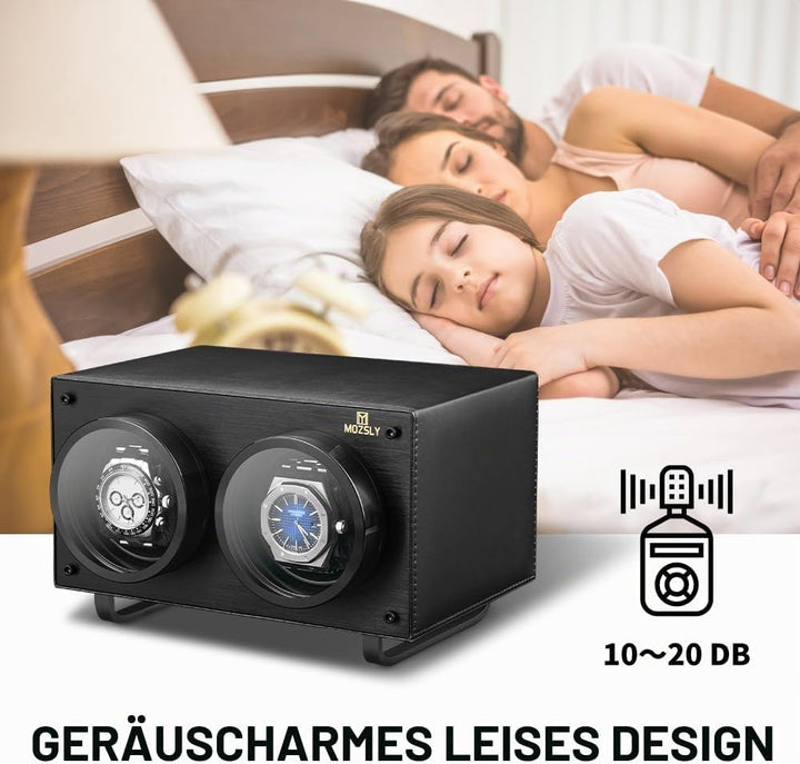 MOZSLY Doppel Uhrenbeweger für Automatikuhren mit leisem Motor Grau Hanf Baumwoll Gewebe Ganz in Sch