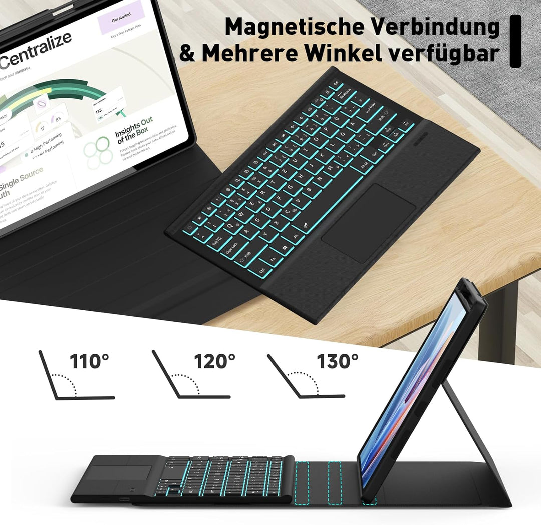Tastatur mit Hülle für Lenovo Idea Tab Pro 2025 12.7 Zoll, Bluetooth Kabellose Tastatur mit Trackpad