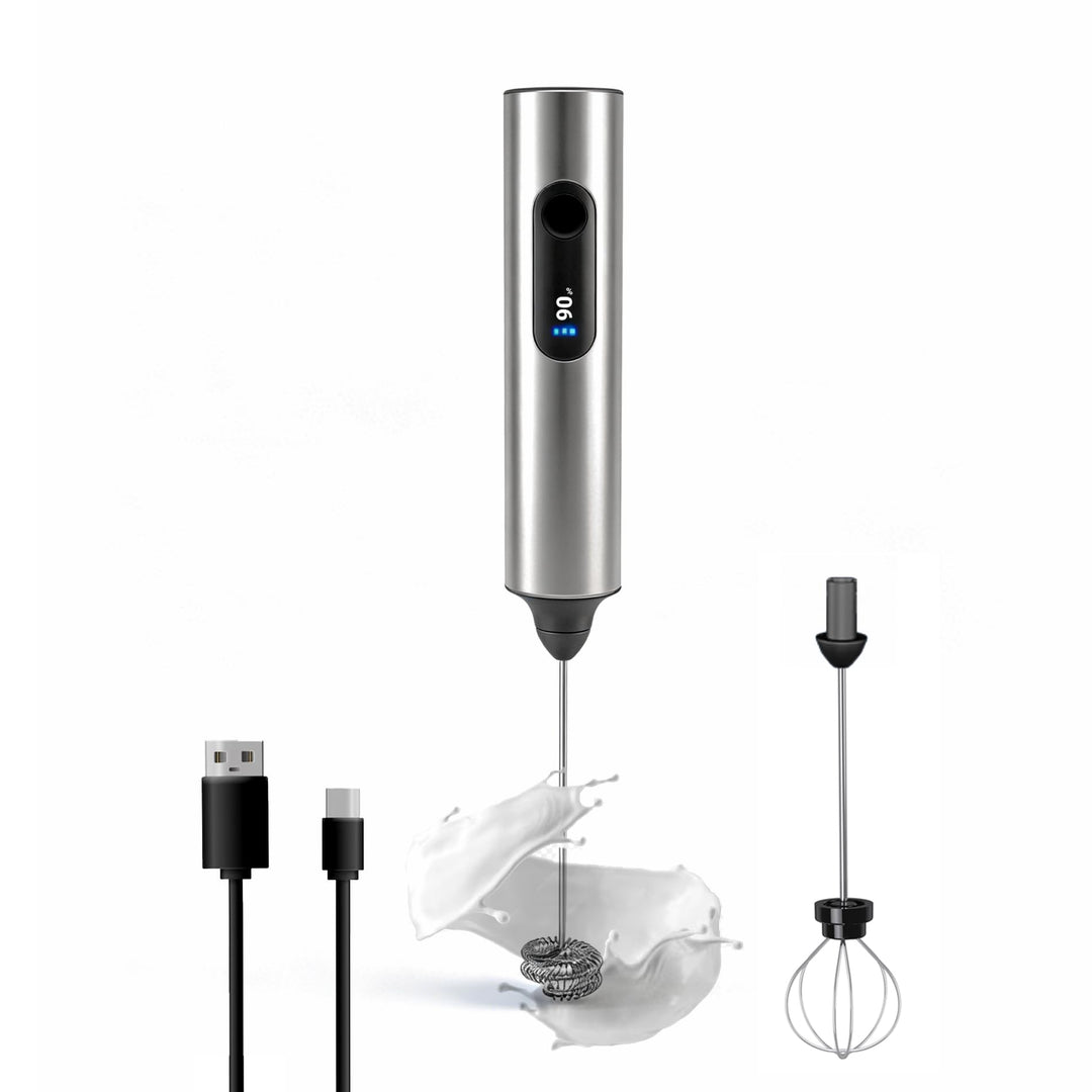 Handmilchaufschäumer,wiederaufladbarer elektrischer Kaffeemixer mit Typ-C-Akku und 2 Schneebesen Sil