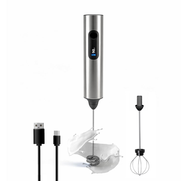 Handmilchaufschäumer,wiederaufladbarer elektrischer Kaffeemixer mit Typ-C-Akku und 2 Schneebesen Sil