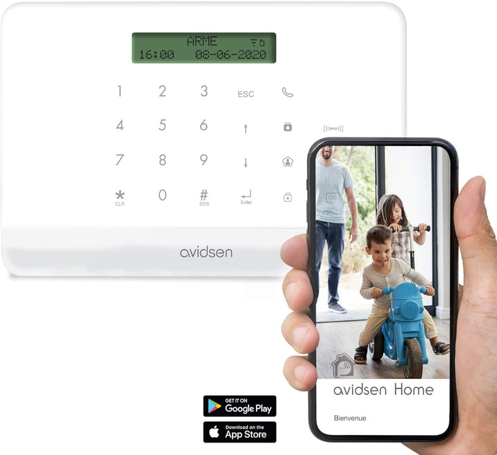 AVIDSEN 127055 HomeSecure, smarte und vernetzte Funk Alarmanlage, Smartphone App, ohne Abonnement, i