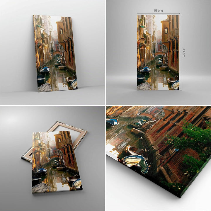 Bilder auf Leinwand Venedig Brücke Wasser Haus Leinwandbild mit Rahmen 45x80cm Wandbilder Dekoration
