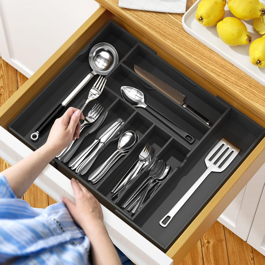 NIUBEE Schubladen-Organizer aus Acryl, für Besteck und Utensilien, erweiterbarer Besteck-Organizer u