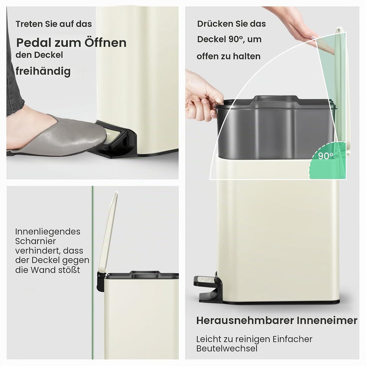 Cesun Kleiner Badezimmer-Mülleimer mit Deckel, sanft schliessend, Trittpedal, 6 Liter Edelstahl-Müll