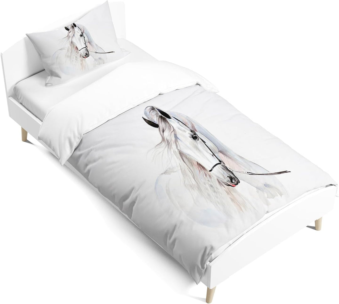 JEFFEL Pferde Bettwäsche Set 135x200 cm, Kinderbettwäsche, Pferde Motiv 3D Tier Motiv, Mikrofaser, S