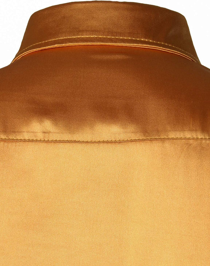 PARKLEES Herren Glänzend Slim Fit Satin Langarmhemd Frezeit Business Hemd für Party Nachtclub M Gold